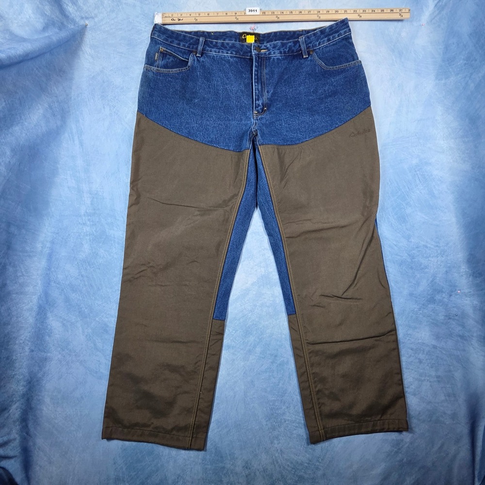 Cabelas Mens Upland Hunting Pants Denim Canvas Field Jeans Blue Brown 44x32